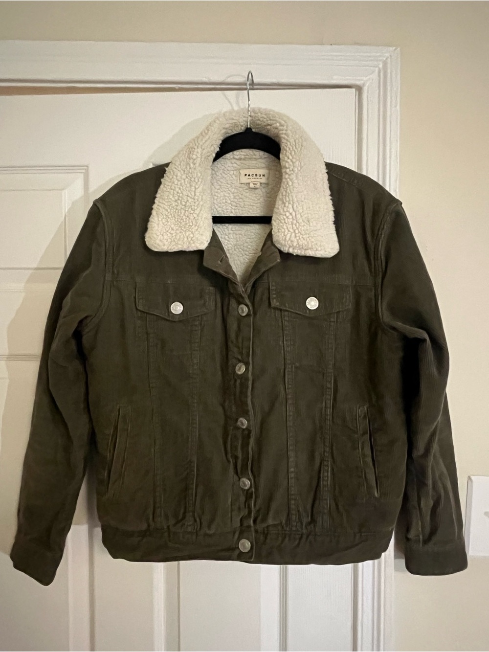 PacSun Olive Sherpa Collar Button-Front Jacket